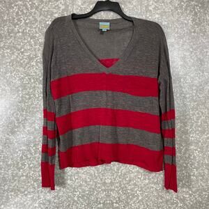 C & C California Women's Gray & Red Striped Lightweight Sweater - Size Medium